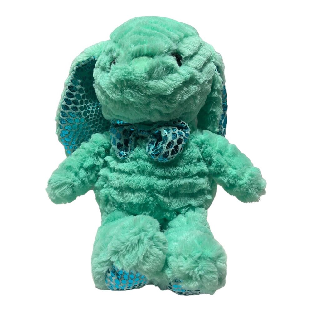 KellyToy Easter Bunny Rabbit Mint Green Metallic Ear Stuffed Animal Plush Bowtie